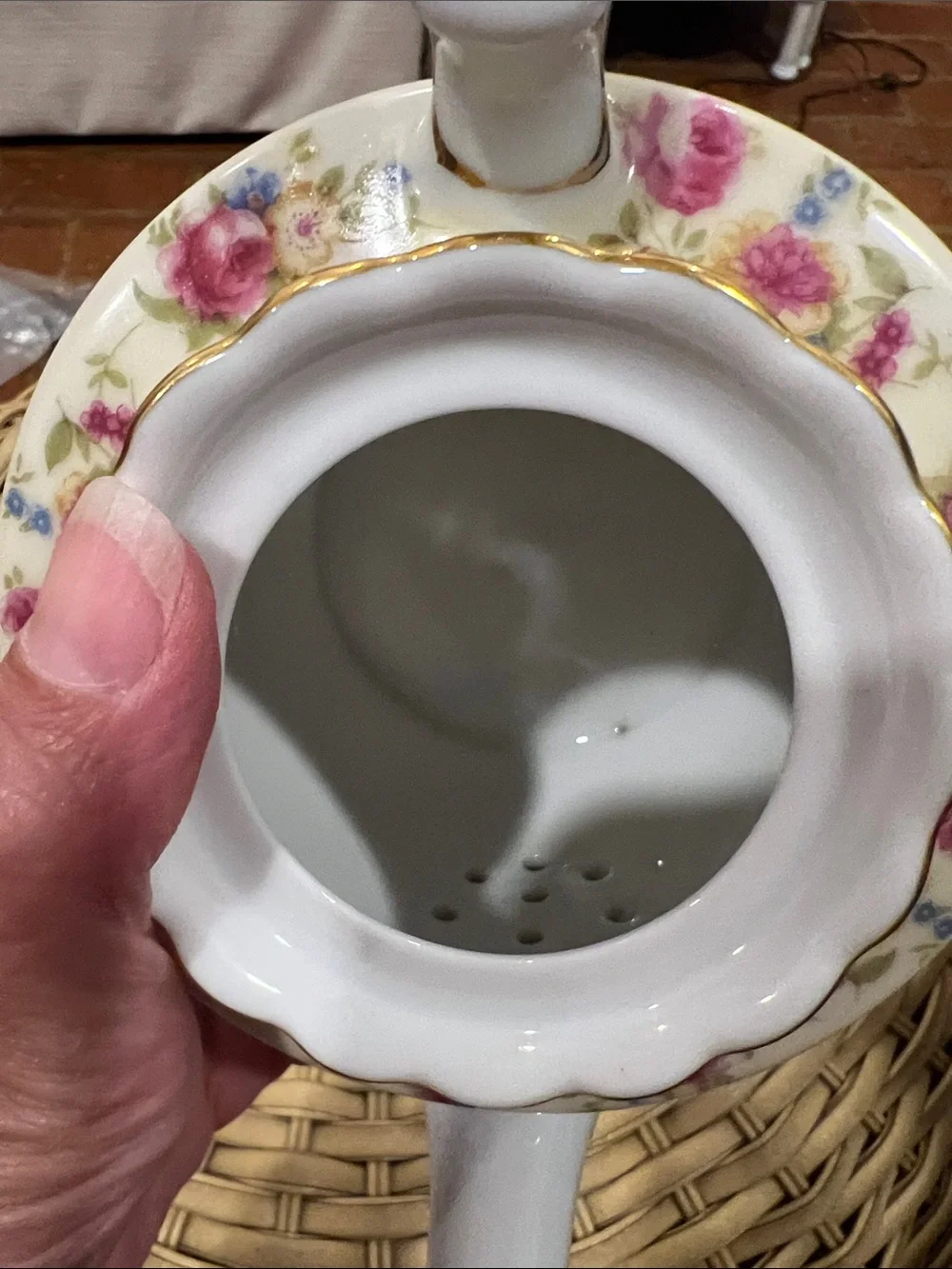 Vintage Gold Castle Floral Porcelain Mini Teapot with Gold Trim